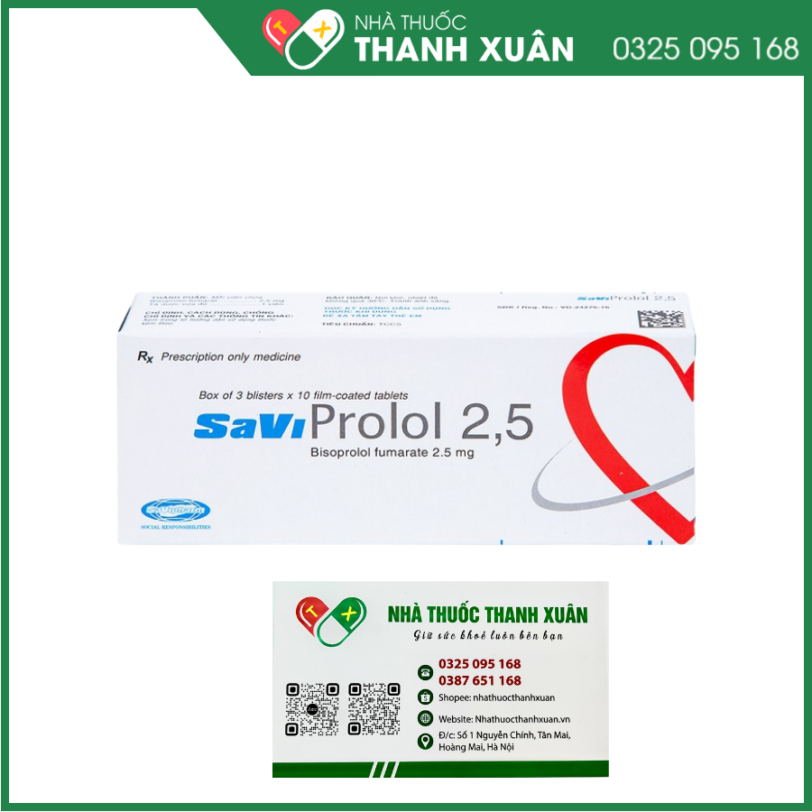 Savi Prolol 2,5 điều trị tăng huyết áp, đau thắt ngực